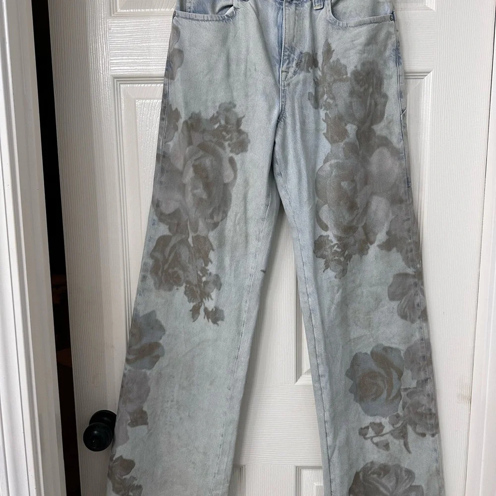 We the Free Tinsley Baggy High Rise Straight Leg Floral Jeans NWT size 26 - Picture 5 of 6